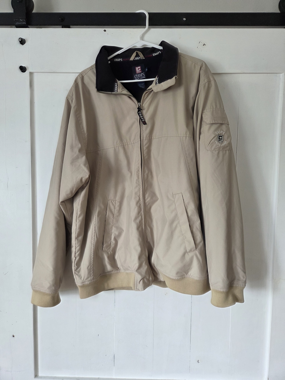 Chaps Men’s Beige Bomber Jacket with Black Contrast Collar